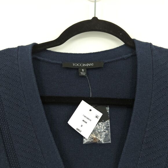 Toccin Women S Dress Midnight Navy Blue Sweater V Neck Button Ribbed Cotton Wool - Picture 4 of 7